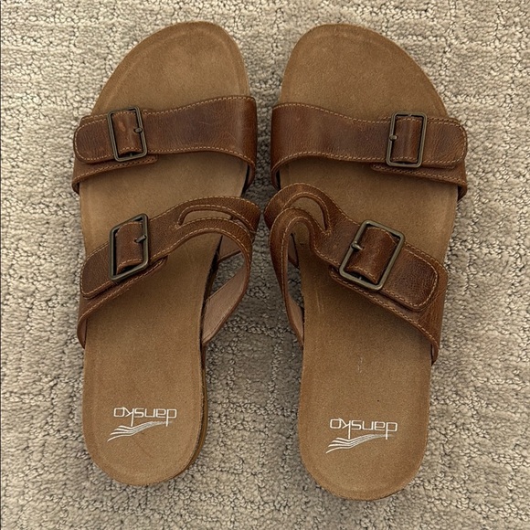 Dansko Tan Leather Slide Sandals - Picture 1 of 2